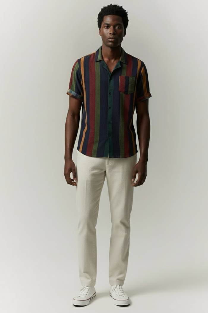 Camisa Manga Curta Leve Listrada Fiorinni